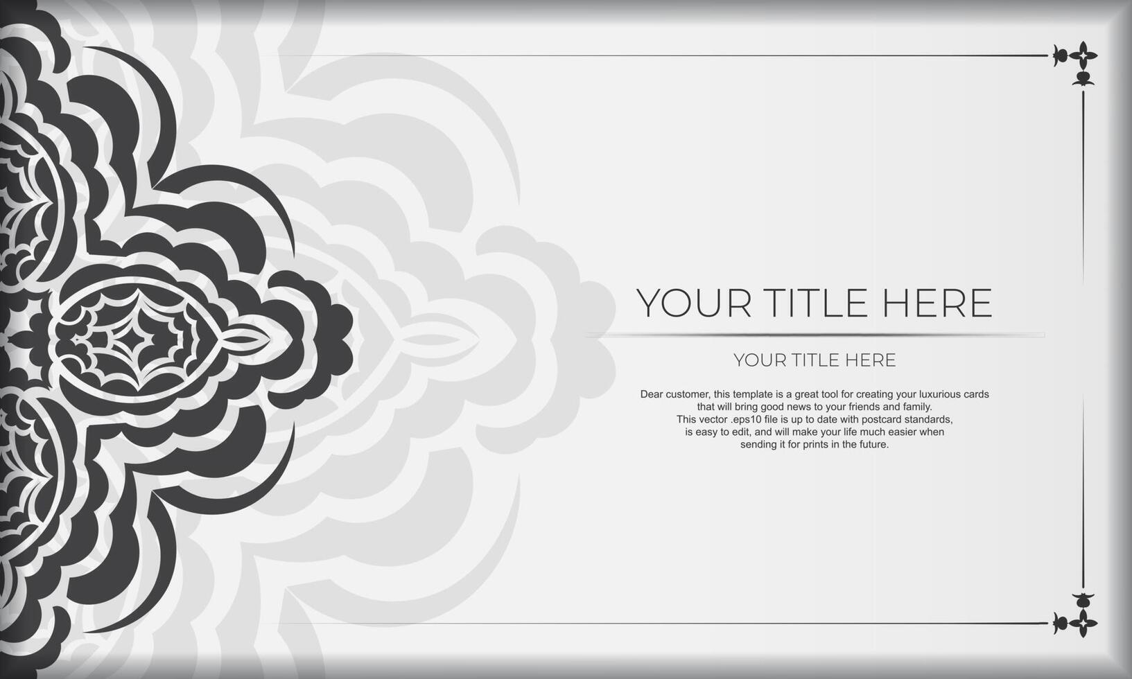 White banner of gorgeous vector patterns with mandala ornaments and place for your design. Template for design printable invitation card with mandala patterns.