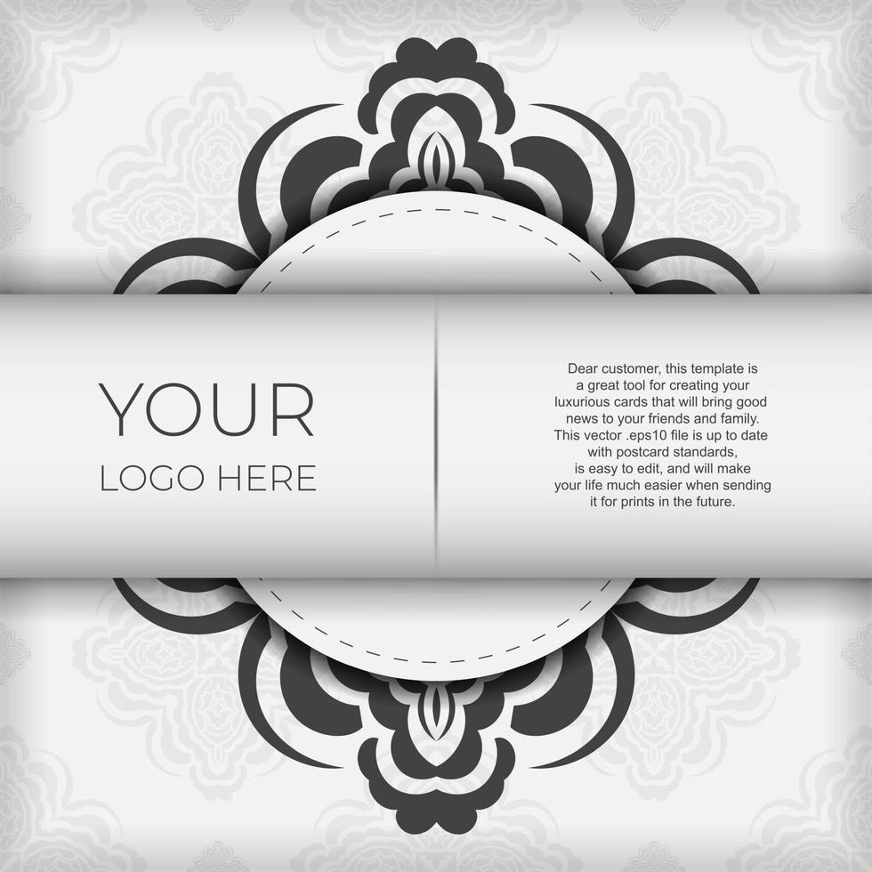 Luxurious vector postcard White colors with Indian ornaments. Invitation card design with mandala patterns.