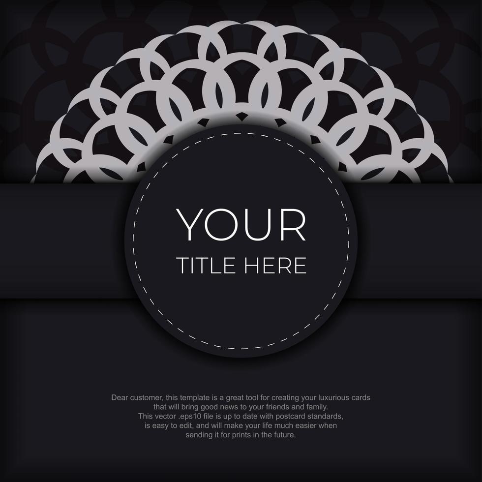 Stylish postcard design in black with luxurious Greek patterns. Stylish invitation with vintage ornament. vector