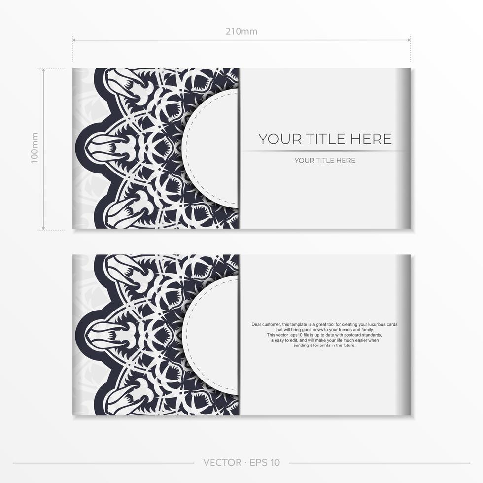plantilla de postal de color blanco vintage con patrones abstractos. diseño de invitación vectorial listo para imprimir con adornos antiguos. vector