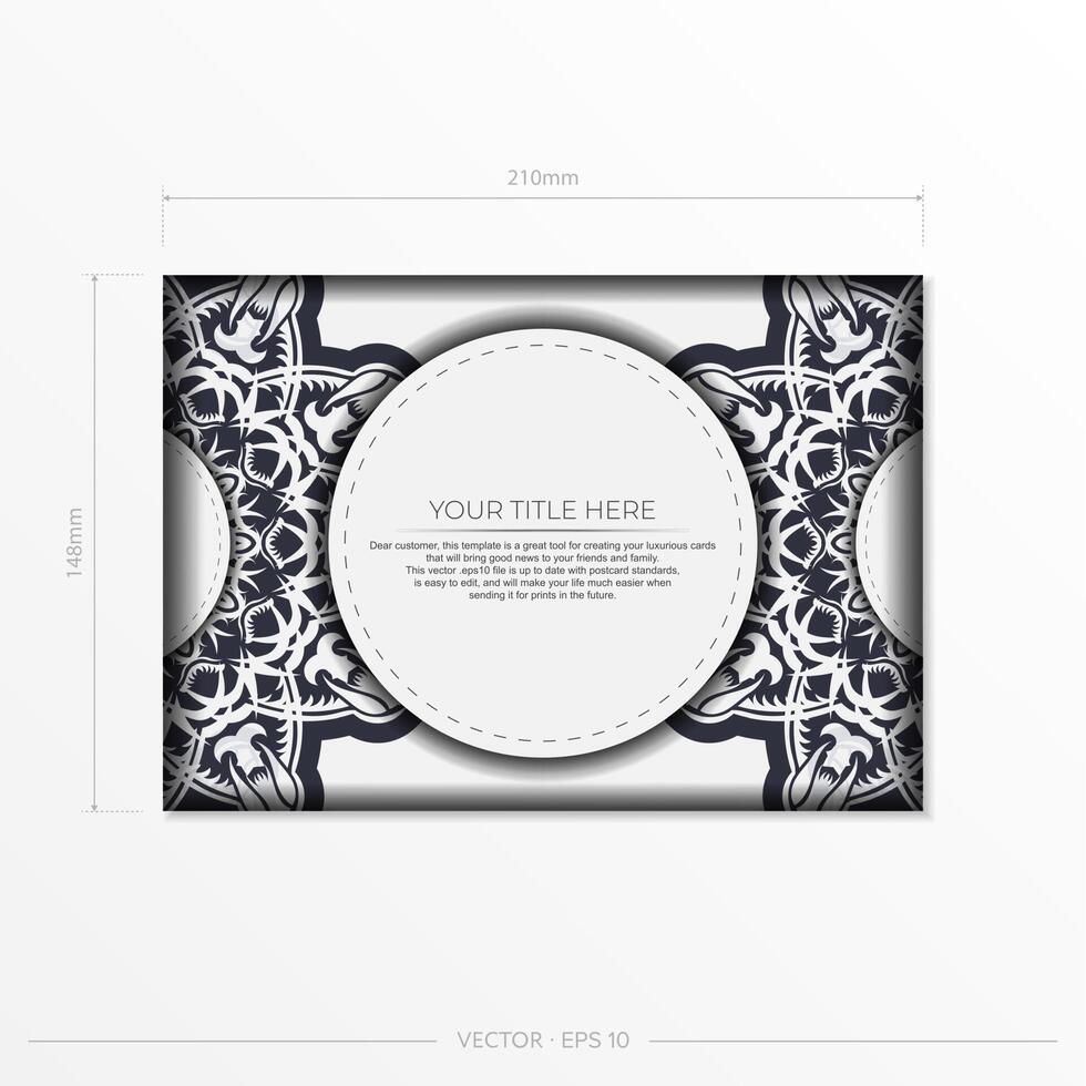 Vintage Preparing postcards in white with abstract patterns. Vector Template for printing design invitation card with vintage ornament.