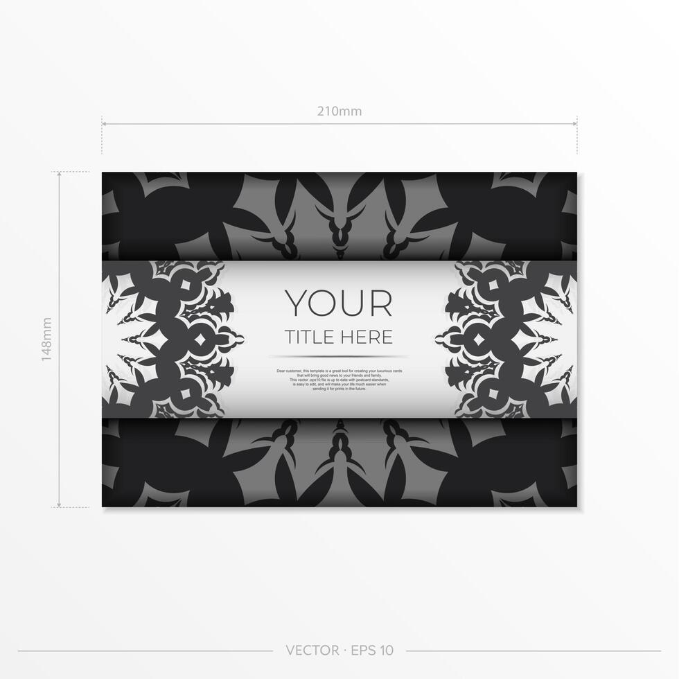 Black and white business card template with floral pattern vector