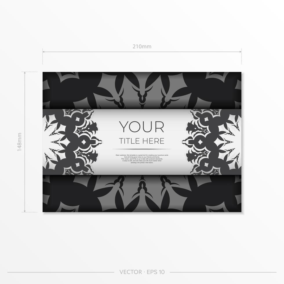Stylish white postcard design with luxurious Greek patterns. Vector invitation card with vintage ornament.