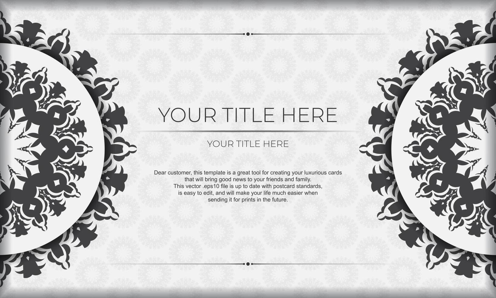 Template for design printable invitation card with luxurious patterns. White banner template with greek luxury ornaments and place under text. vector