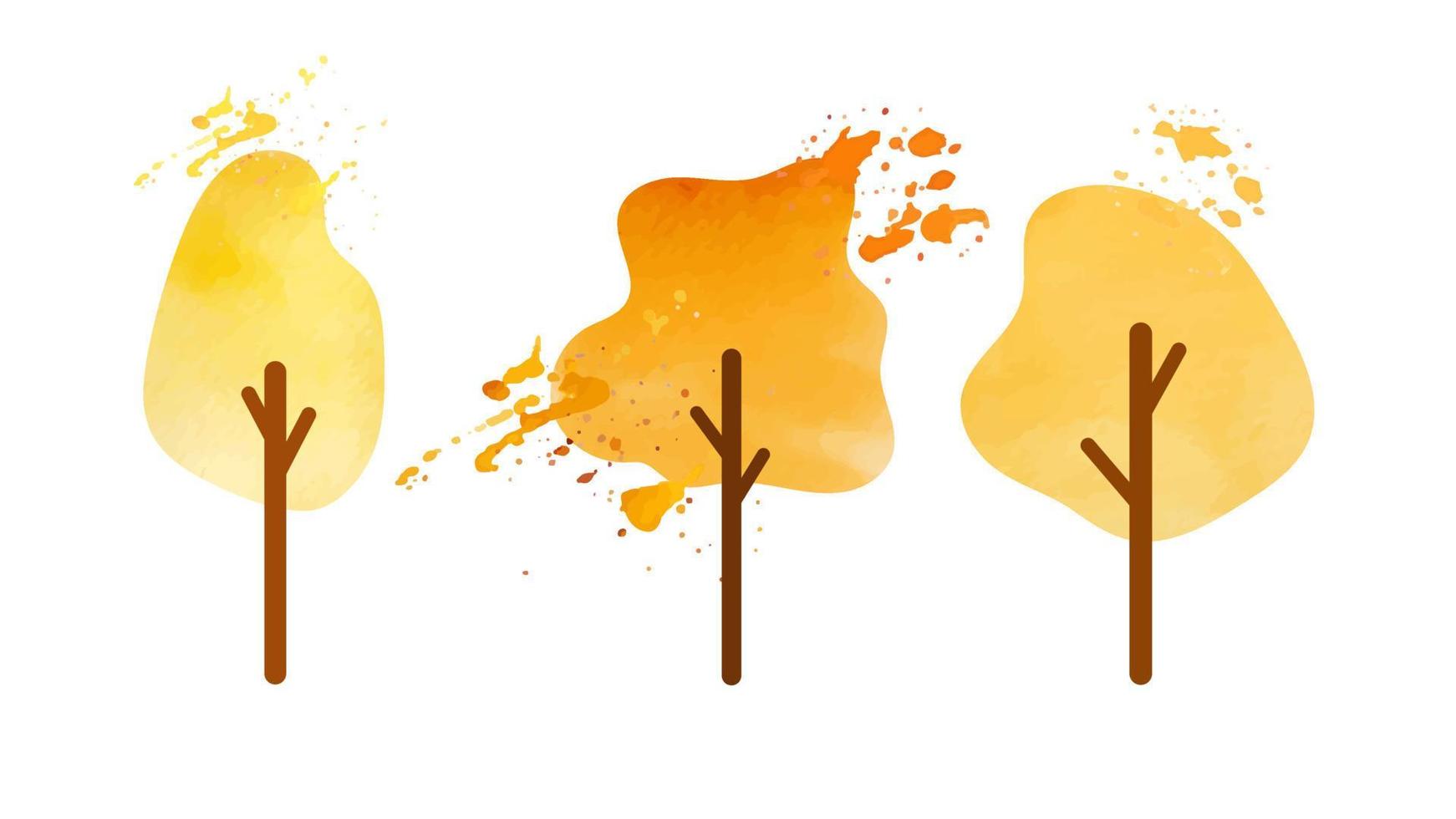 Set of Vector Watercolor Autumn Trees. Perfect for Banners, Cards, Printed Materials, etc.