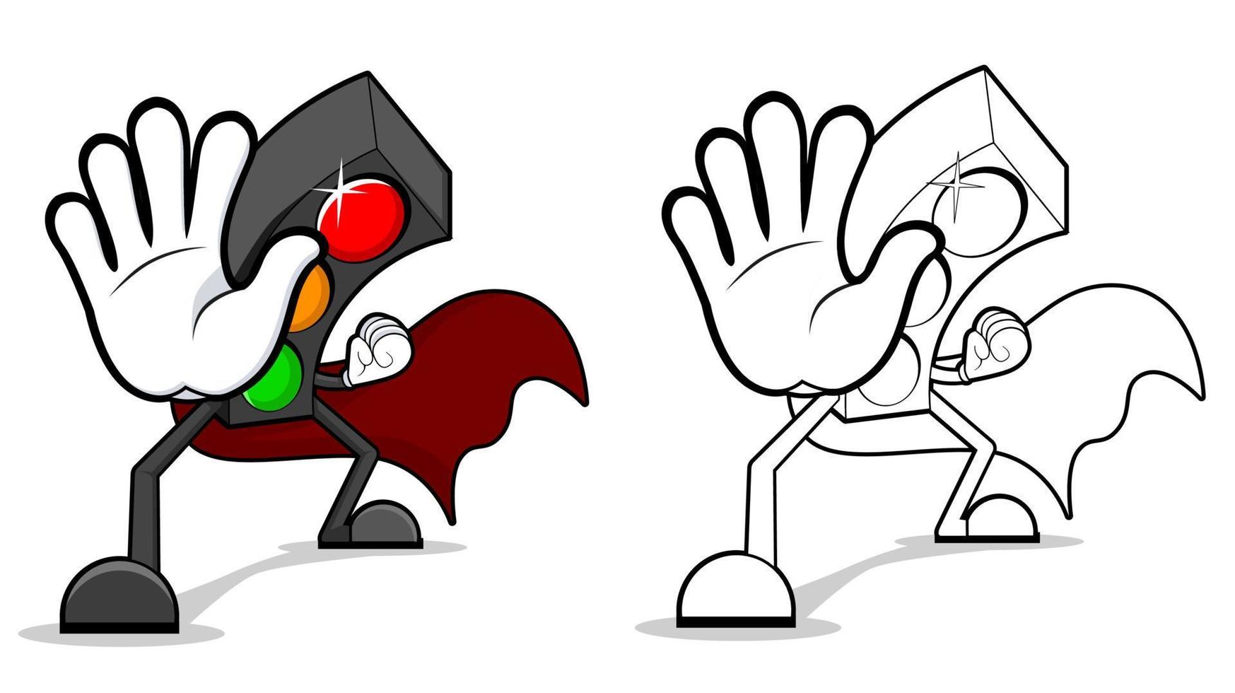 Cartoon illustration of traffic lights super hero with cape,vector design vector