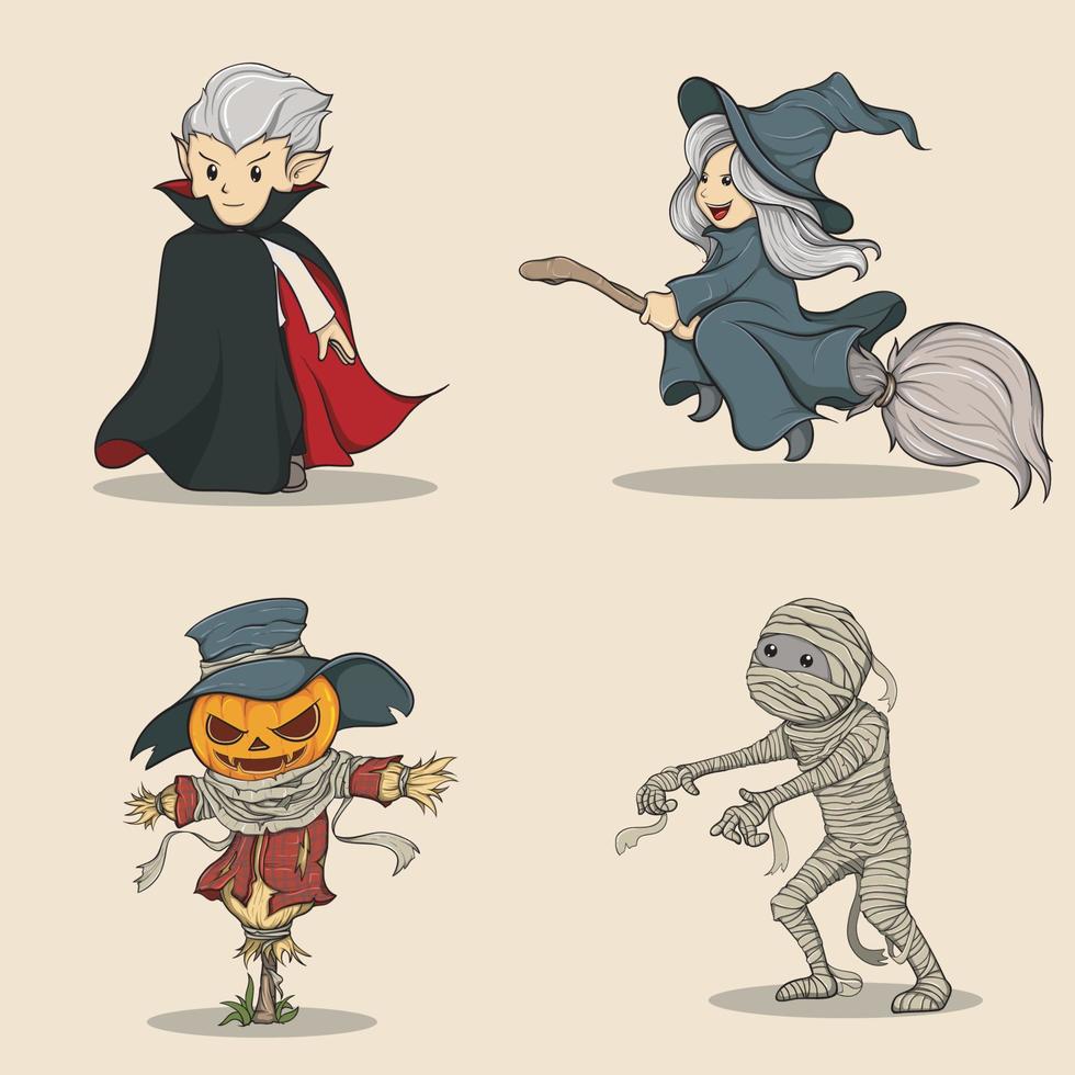 fiesta de halloween celebración ilustración vectorial lindos personajes, vector