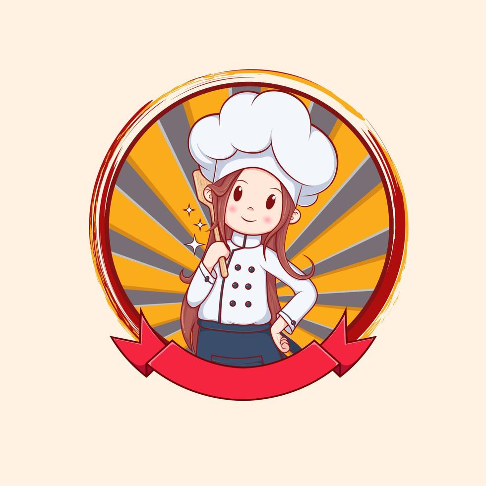 cartoon logo cute chef girl character art illustration.vector design vector