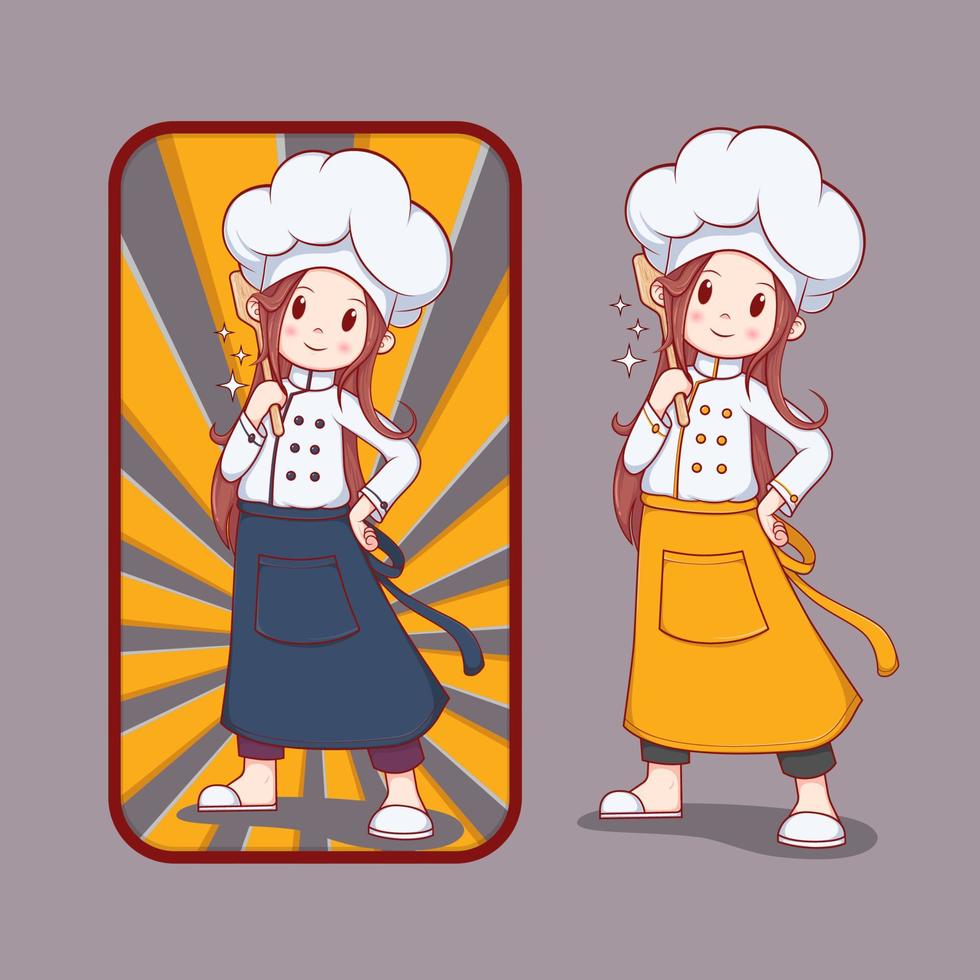 cute girl chef character,vector design,logo design,cartoon design vector