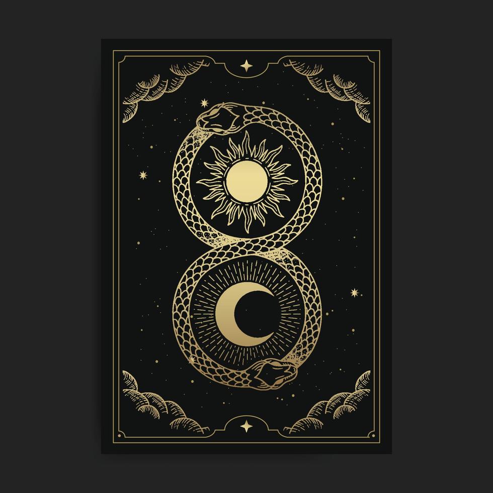Infinity snake circling the sun and moon vector