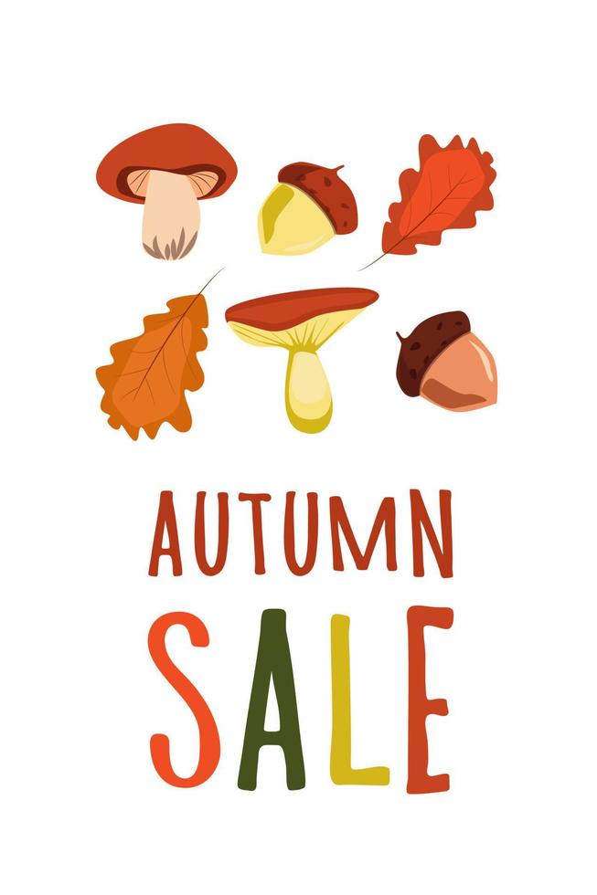 Autumn sale flyer template with lettering. Bright fall leaves. Poster, card, label, banner design. Bright geometrical background. Vector illustration EPS10