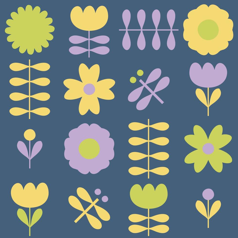 Aesthetic seamless pattern with tulip flowers and dragonflies. vector