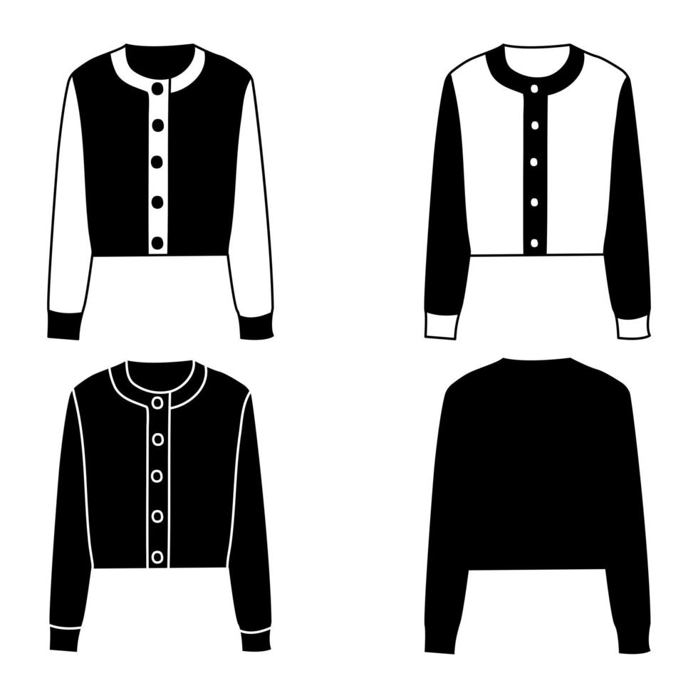 esbozar silueta en blanco y negro, chaqueta de mujer de moda, suéter. vector aislado