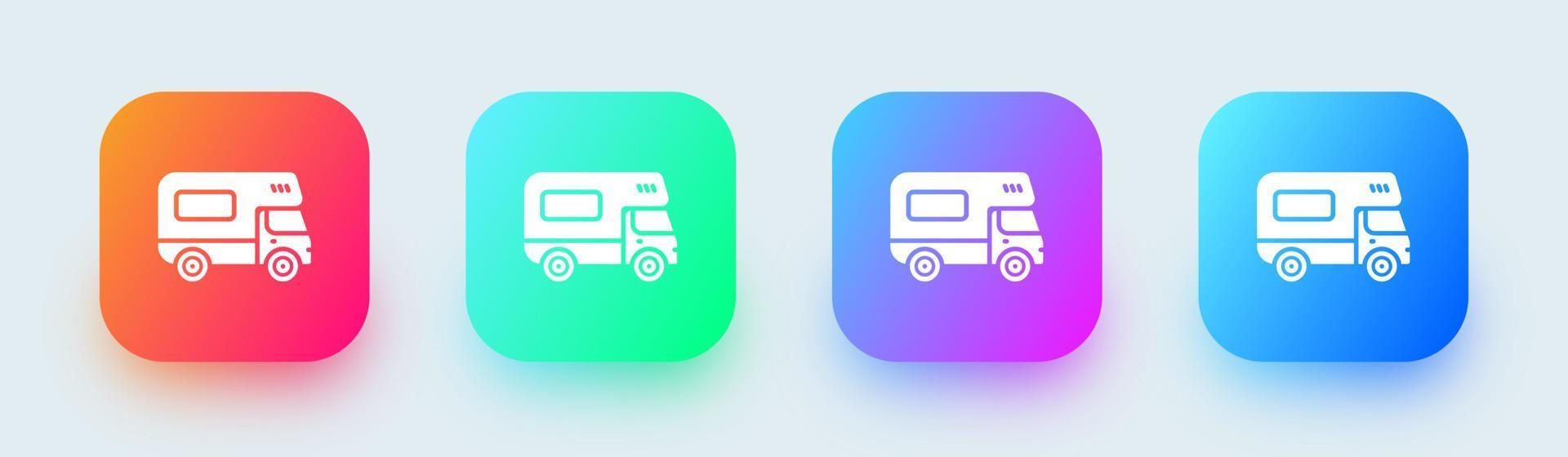 Camper van solid icon in square gradient colors. Recreational vehicles signs vector illustration.