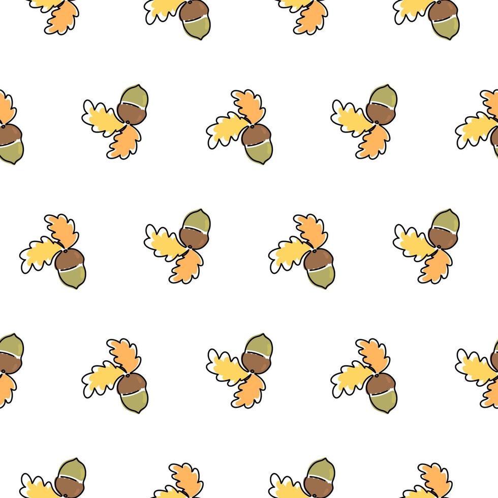 Doodle pattern acorns. Hand drawn Oak leaves and acorns on a pattern for textiles, wallpapers, backgrounds, fabrics, wrappers, prints. vector