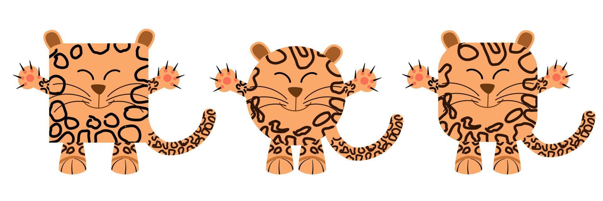 un conjunto de animales de forma cuadrada y redonda. ilustración vectorial de un leopardo vector