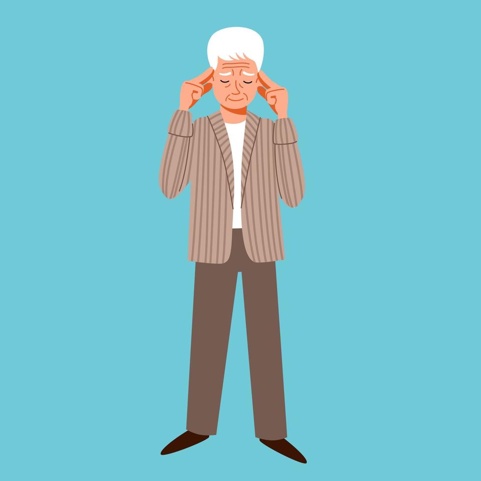 Grandpa is thinking, trying to remember. An elderly character with Alzheimers disease. vector