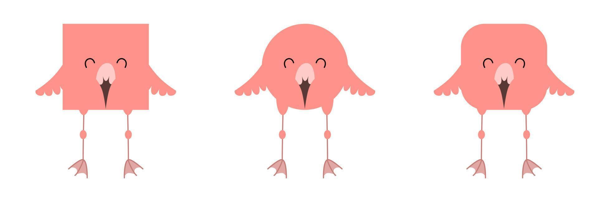 A set of animals of square and round shape. Vector illustration of a flamingo