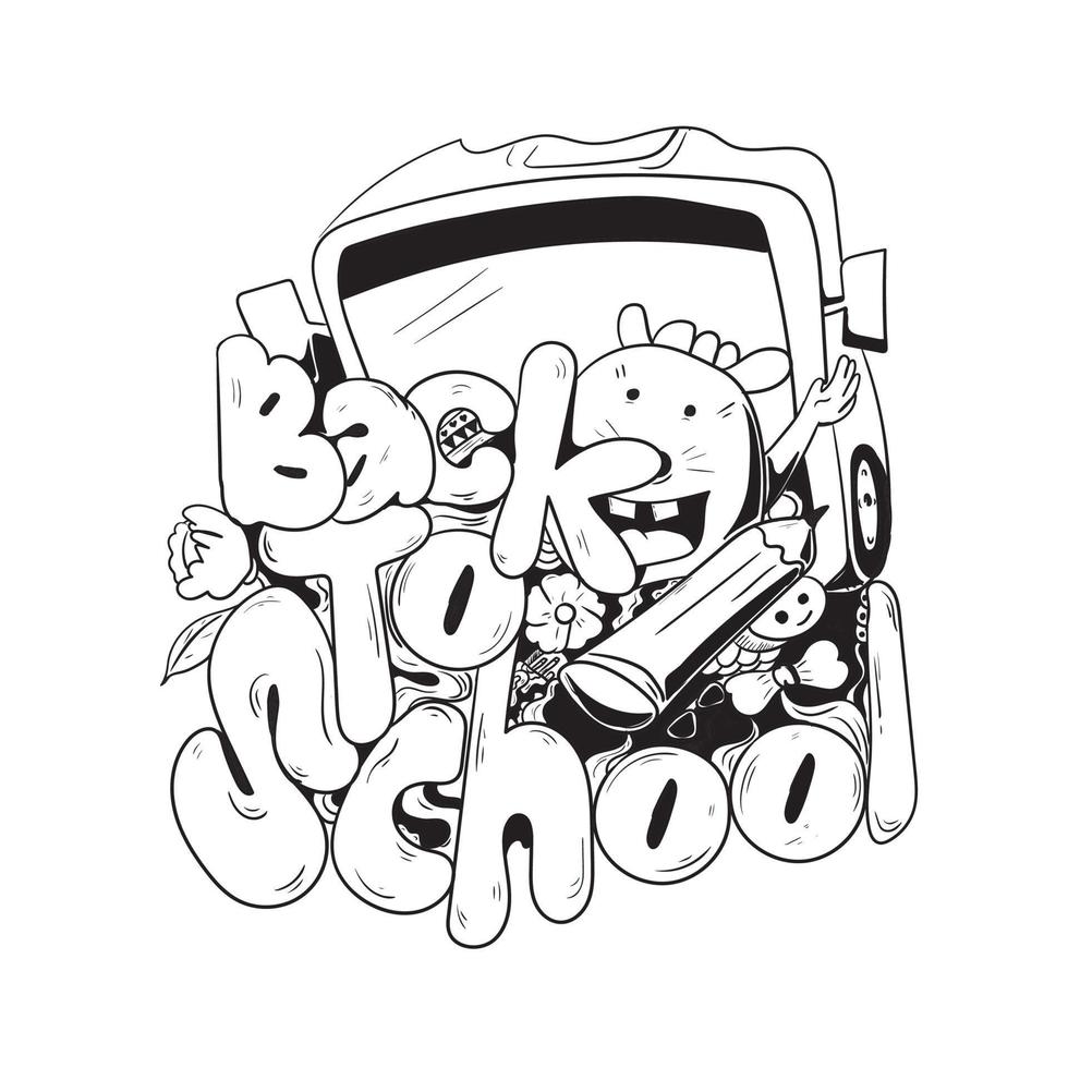 arte de doodle de regreso a la escuela en blanco y negro vector