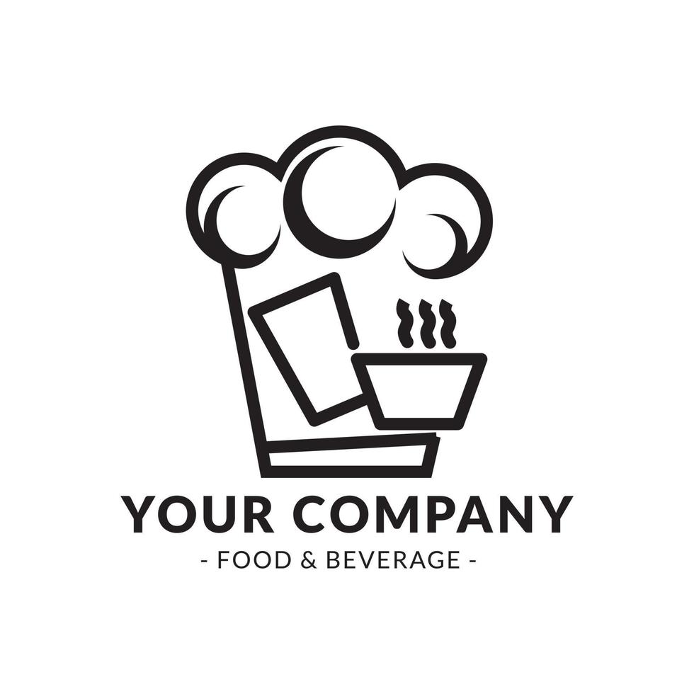 line art logo template. illustration of chef hat , glass and bowl with smoke. suitable for food logo vector