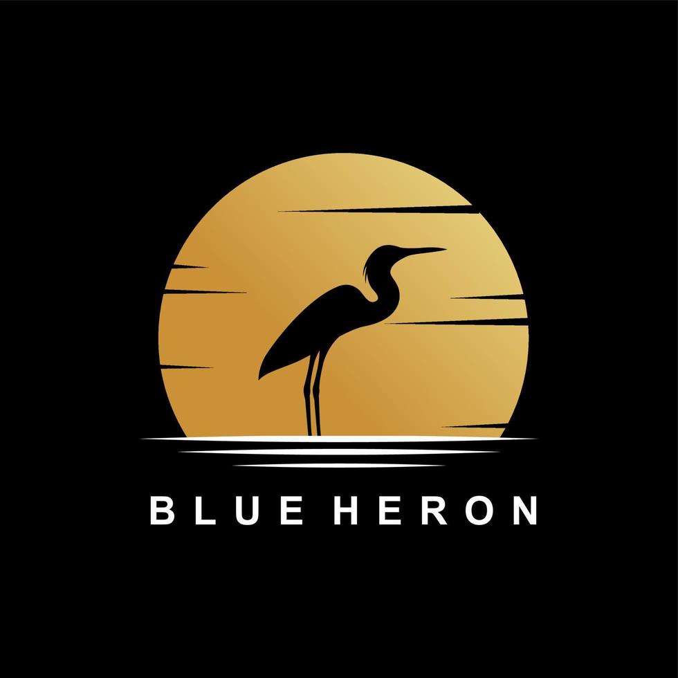 blue heron in moon logo vector