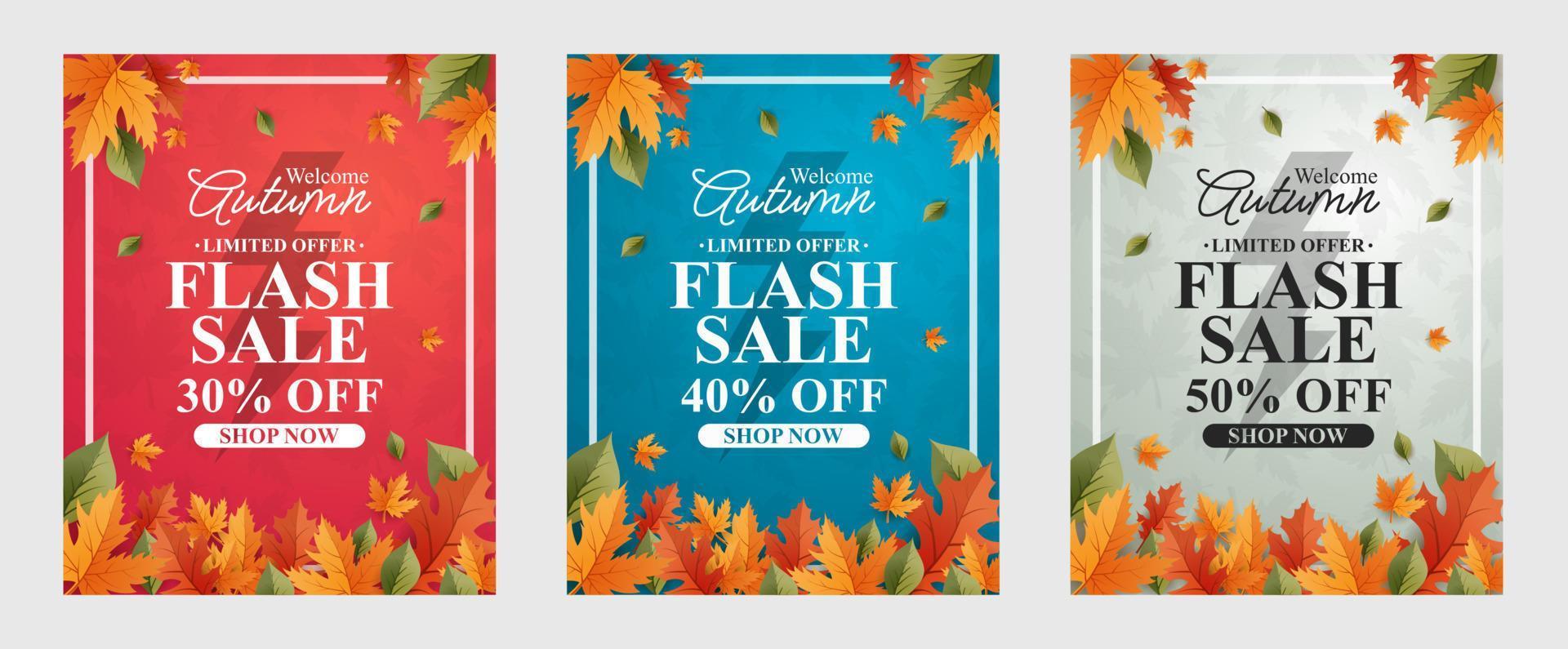 Autumn Sale Backgrounds with leaves, set happy autumn tempate, banner, posters, cover design templates, social media wallpaper stories vector