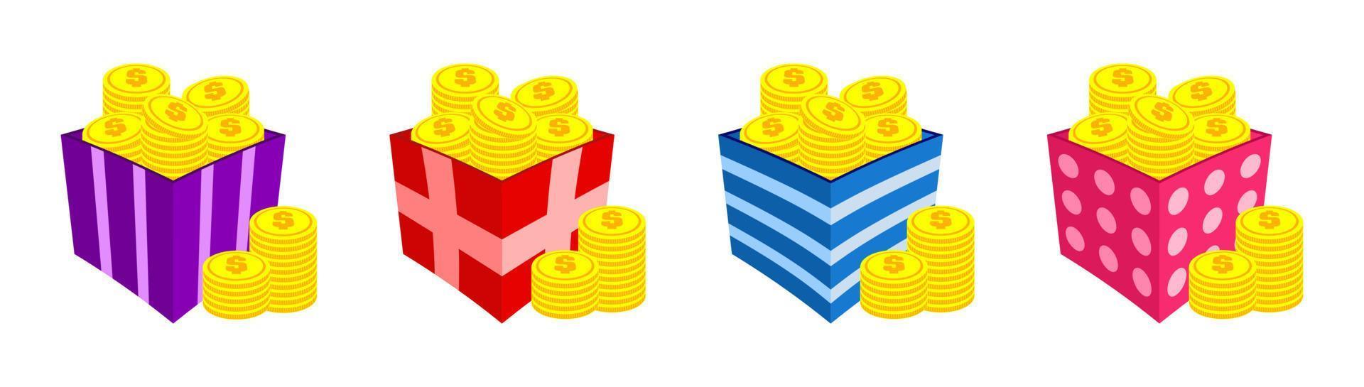 Coin in box vector open box containing coin, box with coin, coin bundle treasure chest coin