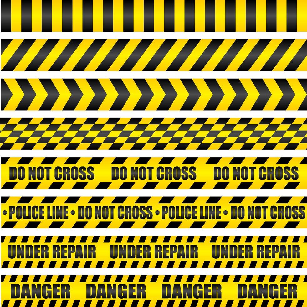 Crime line tape Police danger caution vector yellow barrier Not cross security line Police line do not cross danger sticker label seamless vector