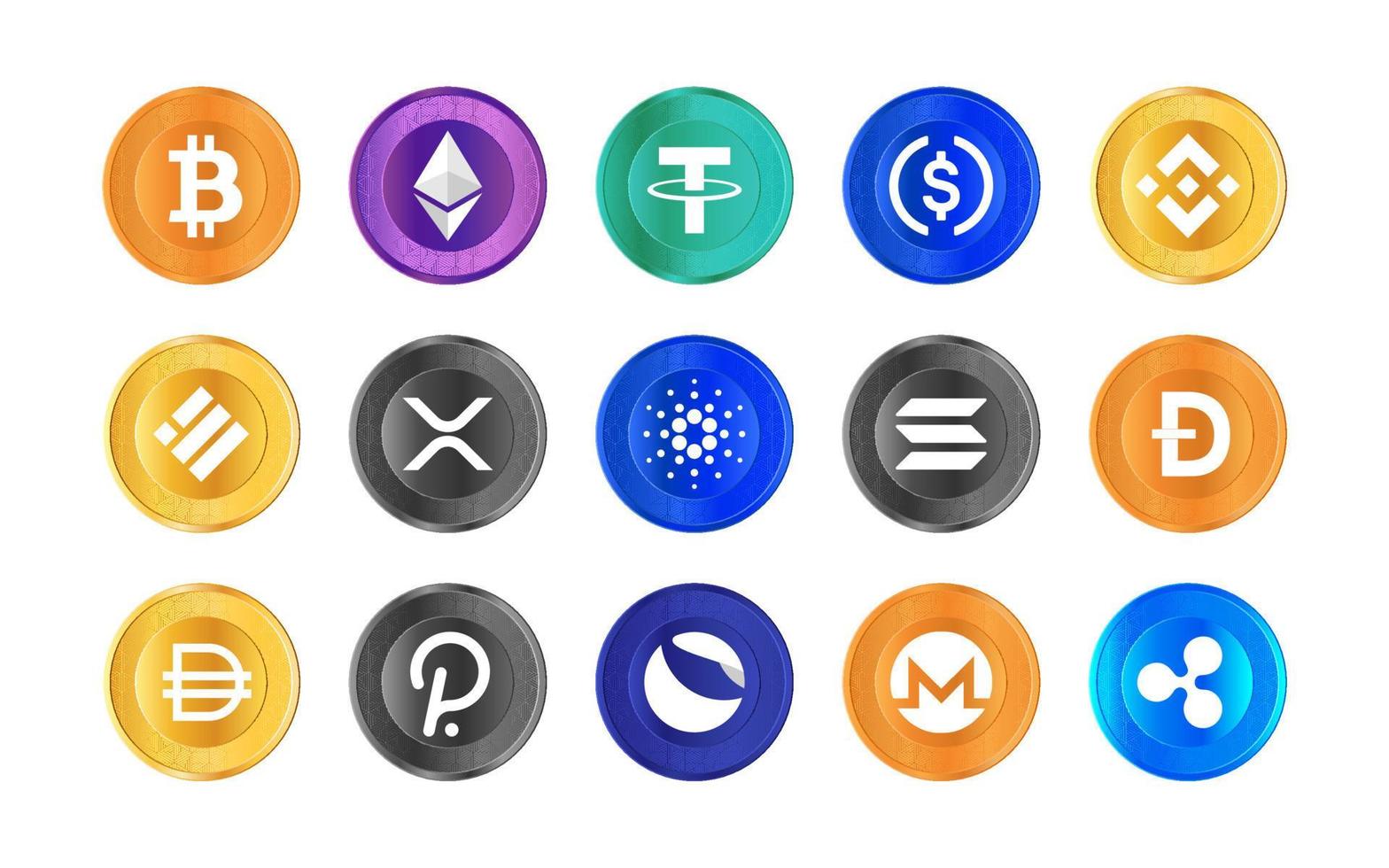 conjunto de logotipos de criptomonedas conjunto de iconos de criptomonedas iconos de conjunto de monedas vector