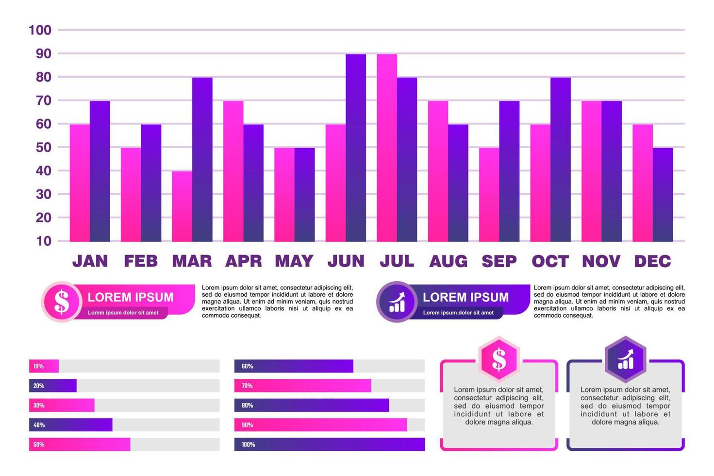 Set of elements chart for infographics graphs diagrams chart business precentation indicator purple color vector