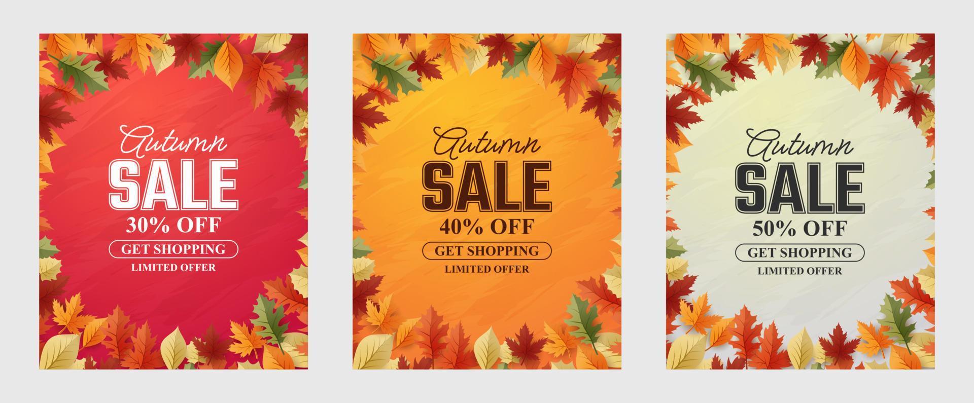 Autumn Sale Background, set of abstract backgrounds with leave frame, autumn sale, banner, posters, cover design templates, social media wallpaper stories vector