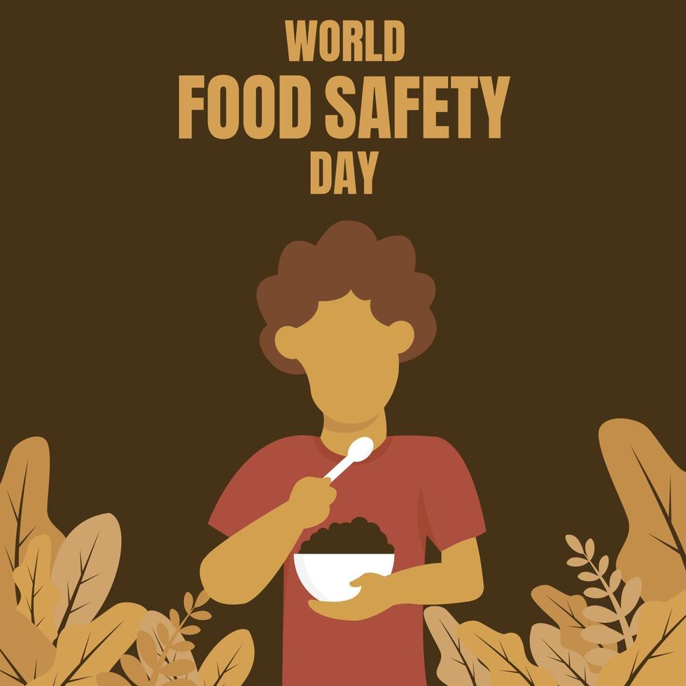 illustration vector graphic of a man is eating using a bowl, perfect for world food safety day, celebrate, greeting card, etc.