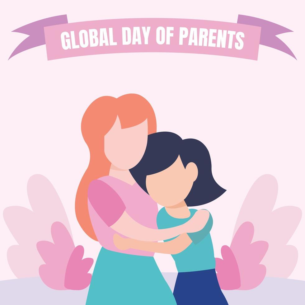 illustration vector graphic of a mother hugs her daughter, perfect for global day of parents, celebrate, greeting card, etc.