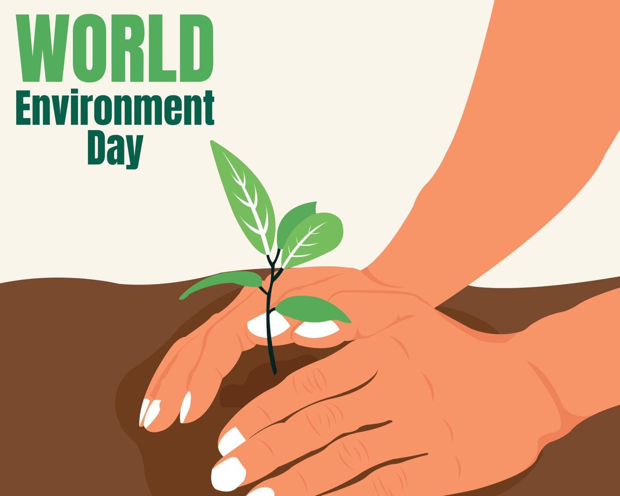illustration vector graphic of a pair of hands planting greenery on the ground, perfect for world environment day, botany, agriculture, celebrate, greeting card, etc.