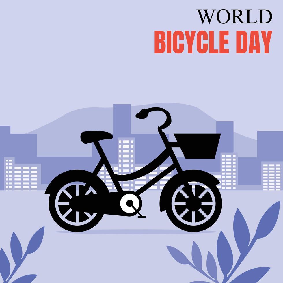 illustration vector graphic of black bike in the suburbs, showing skyscrapers, perfect for world bicycle day, transportation, sport, celebrate, greeting card, etc.