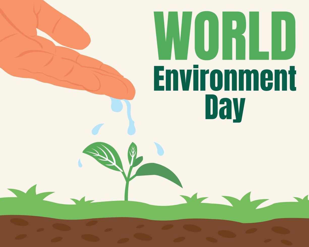 illustration vector graphic of a hand is watering a plant with water, perfect for world environment day, agriculture, botany, celebrate, greeting card, etc.