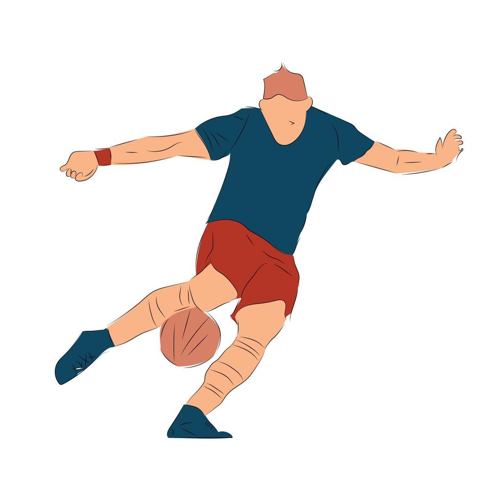 flat illustration football player kicking the ball vector
