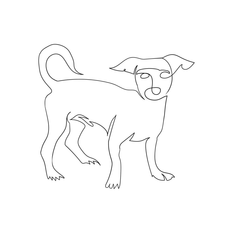 estilo de dibujo de arte de línea de puesto de perro, el boceto de perro lineal negro aislado en fondo blanco, la ilustración de vector de arte de línea de perro.