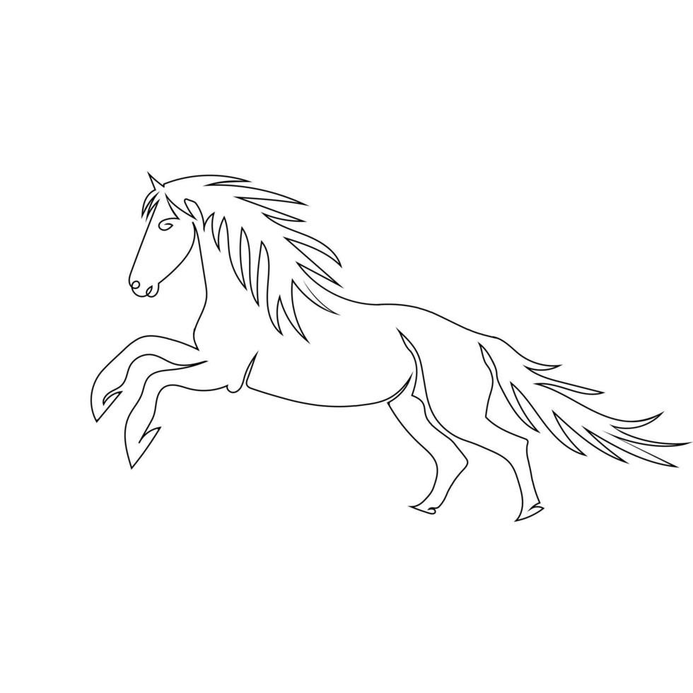 Horse jump line art drawing style, The horse sketch black linear isolated on white background, And the  best horse line art vector illustration.