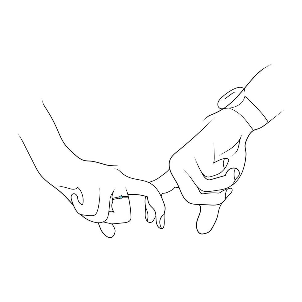 Lovely promise  two hand line art drawing style, the hand sketch black linear isolated on white background, the Lovely Two hand line art vector illustration.