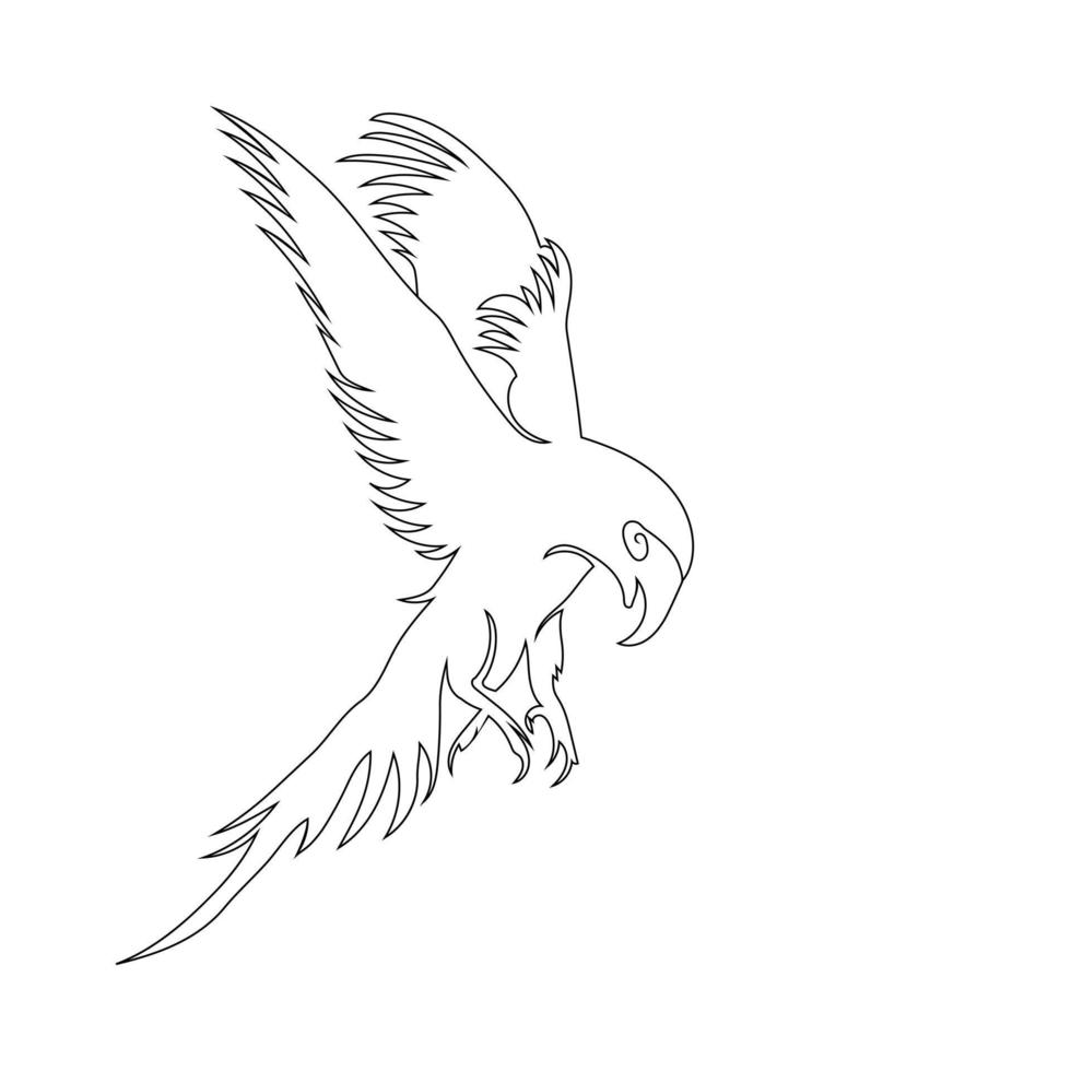 estilo de dibujo de arte de línea de águila, el boceto de pájaro de águila lineal negro aislado en fondo blanco y la mejor ilustración de vector de águila.