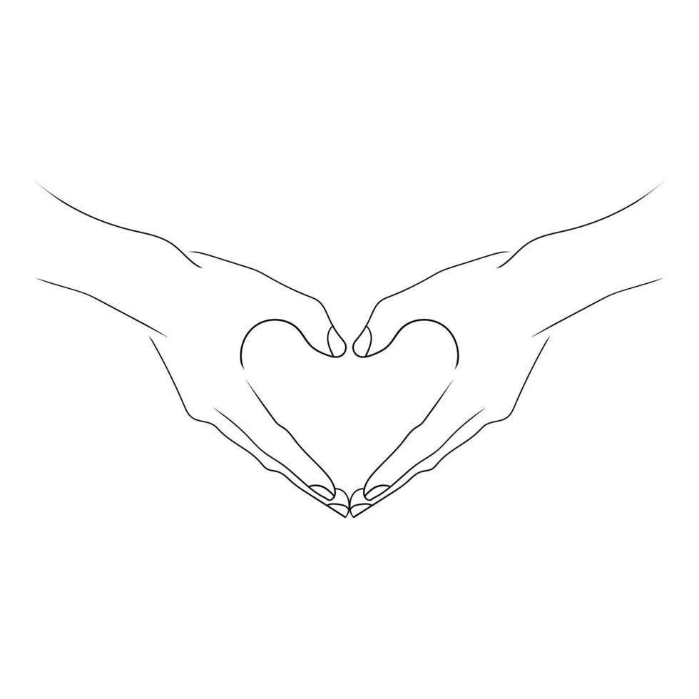 Create love two hand line art drawing style, the hand sketch black linear isolated on white background, the hand line art vector illustration.