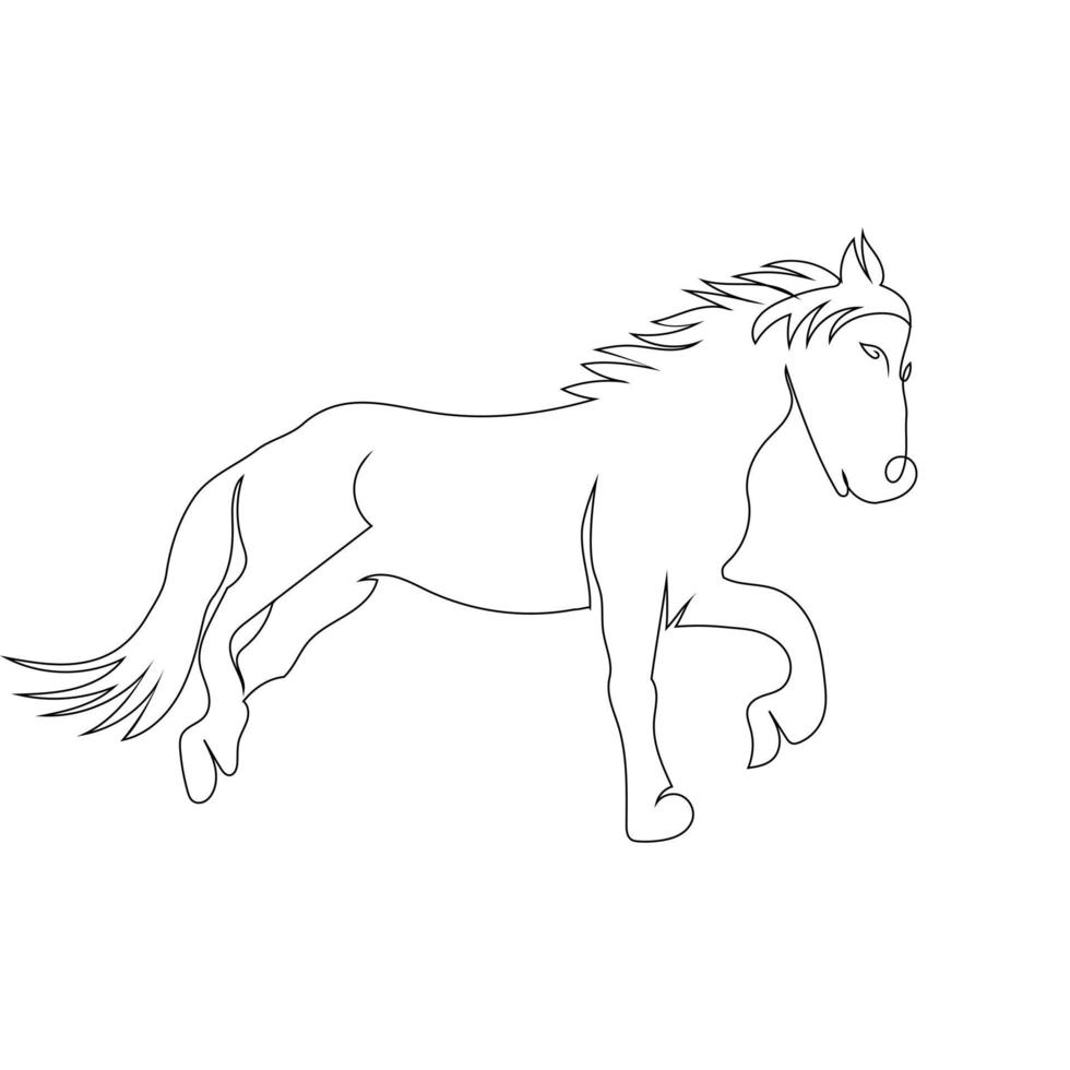 Horse slowly run line art drawing style, The horse sketch black linear isolated on white background, And the  best horse line art vector illustration.