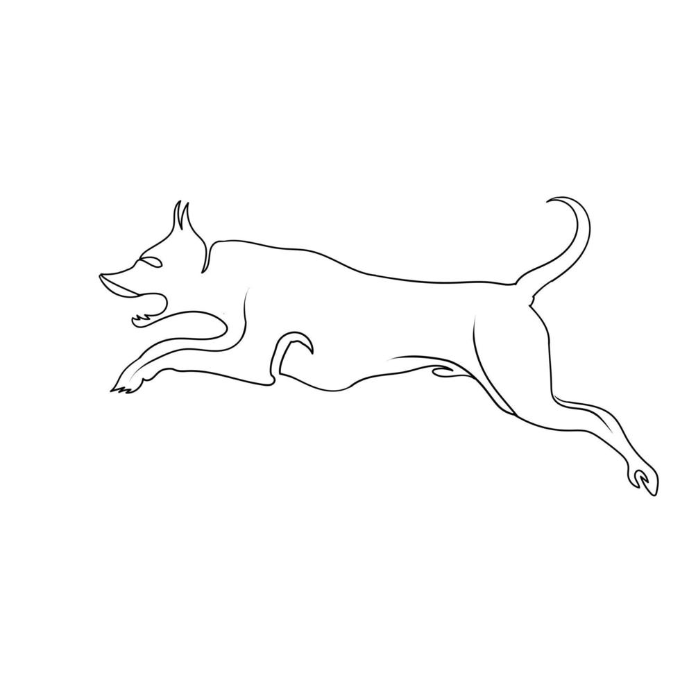 Dog run line art drawing style, the dog sketch black linear isolated on white background, the dog line art vector illustration.