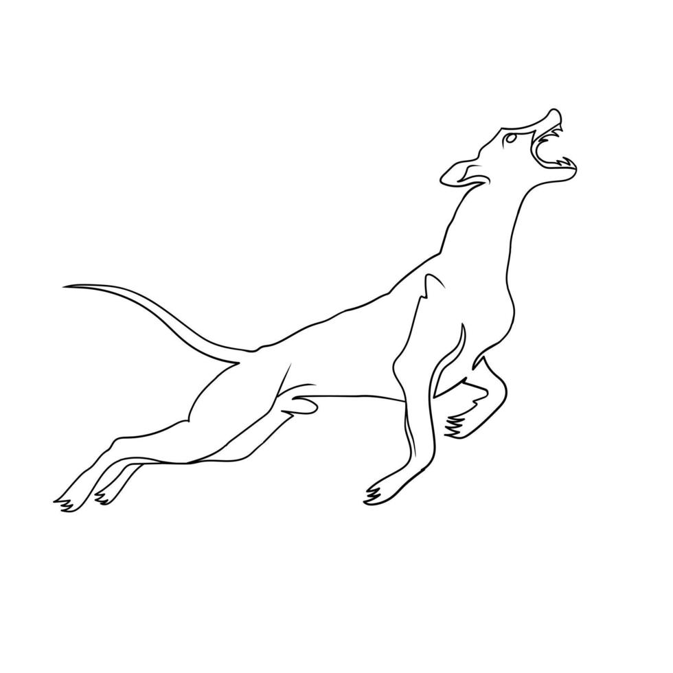 estilo de dibujo de arte de línea de salto de perro, el boceto de perro lineal negro aislado en fondo blanco, la ilustración de vector de arte de línea de perro.