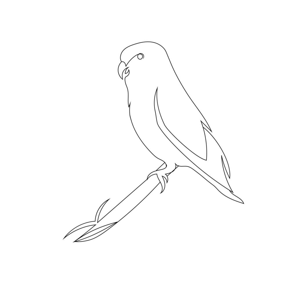 estilo de dibujo de arte de línea de pájaro loro, el boceto de pájaro lineal negro aislado en fondo blanco y la mejor ilustración de vector de pájaro loro.