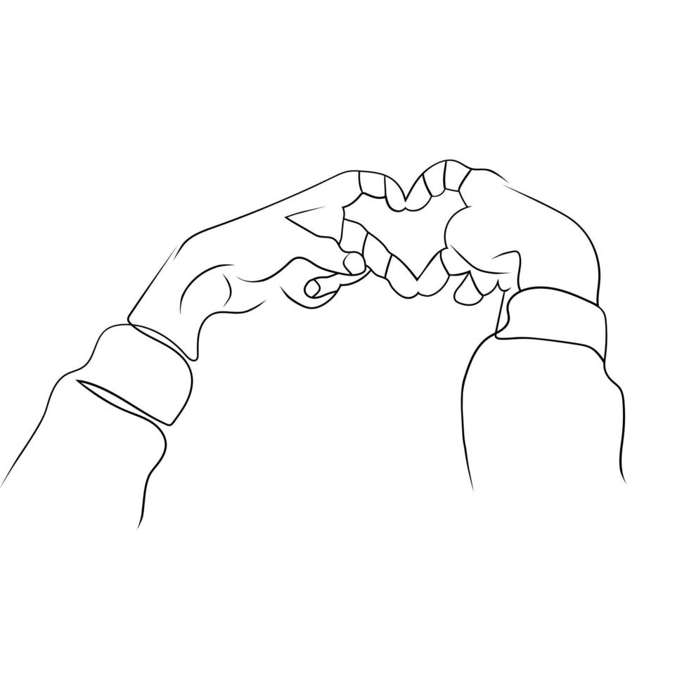 hacer el estilo de dibujo de arte de línea de mano de amor, el boceto de mano lineal negro aislado en fondo blanco, la encantadora ilustración de vector de arte de línea de dos manos.