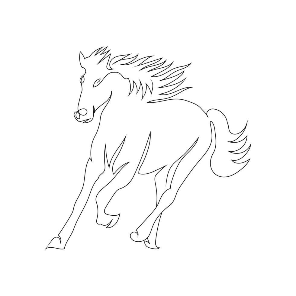 estilo de dibujo de arte de línea de carrera de caballos, el boceto de caballo negro lineal aislado en fondo blanco y la mejor ilustración de vector de arte de línea de caballo.