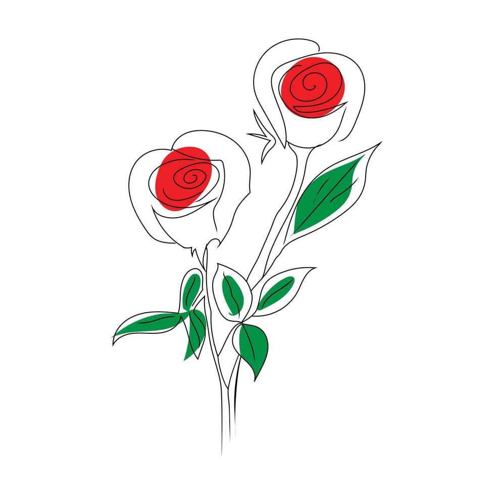 estilo de dibujo de arte de línea de flor de dos rosas, el boceto de rosa lineal negro aislado en fondo blanco y la mejor ilustración de vector de arte de línea de rosa.