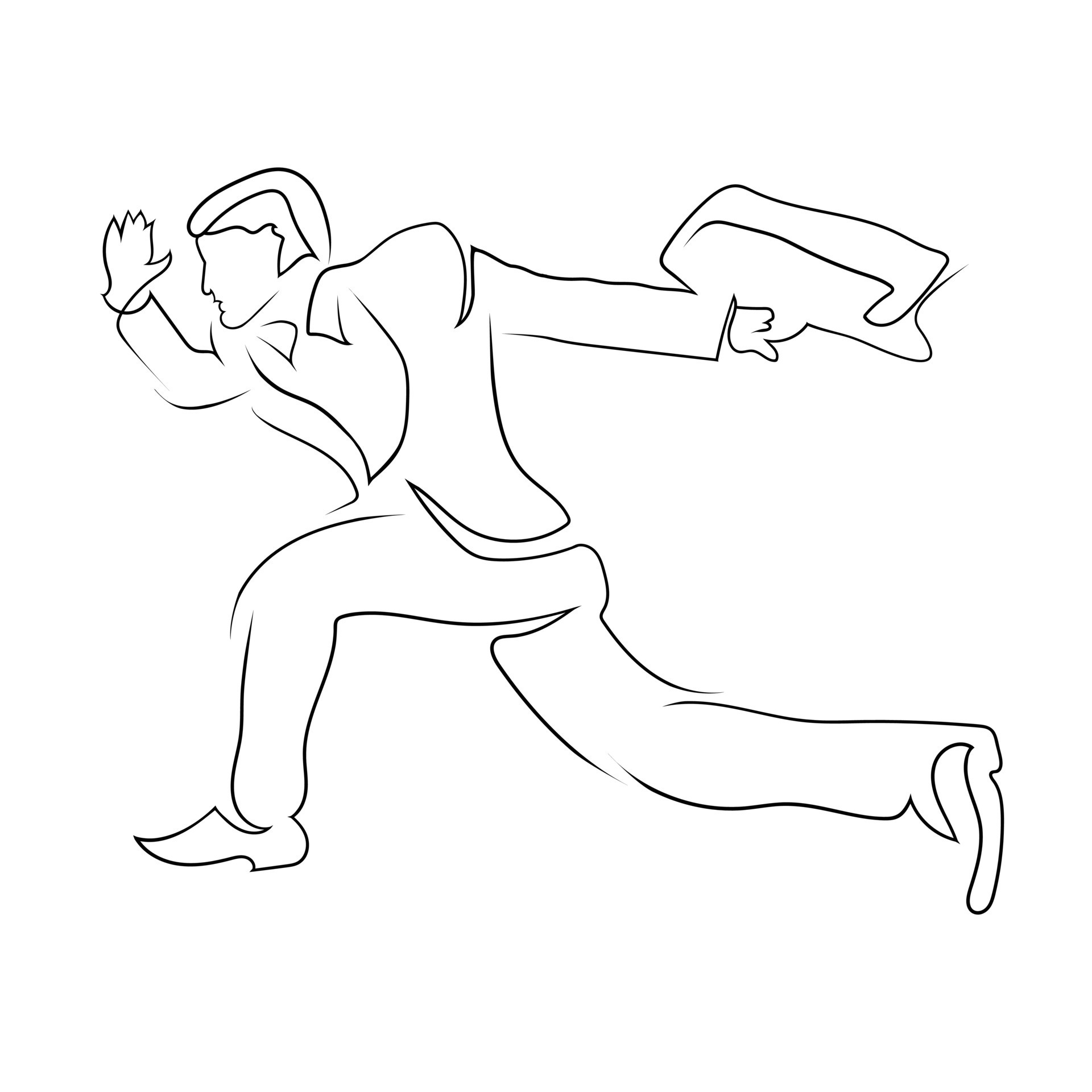 Office boy run line art drawing style, the boy sketch black linear isolated on white background